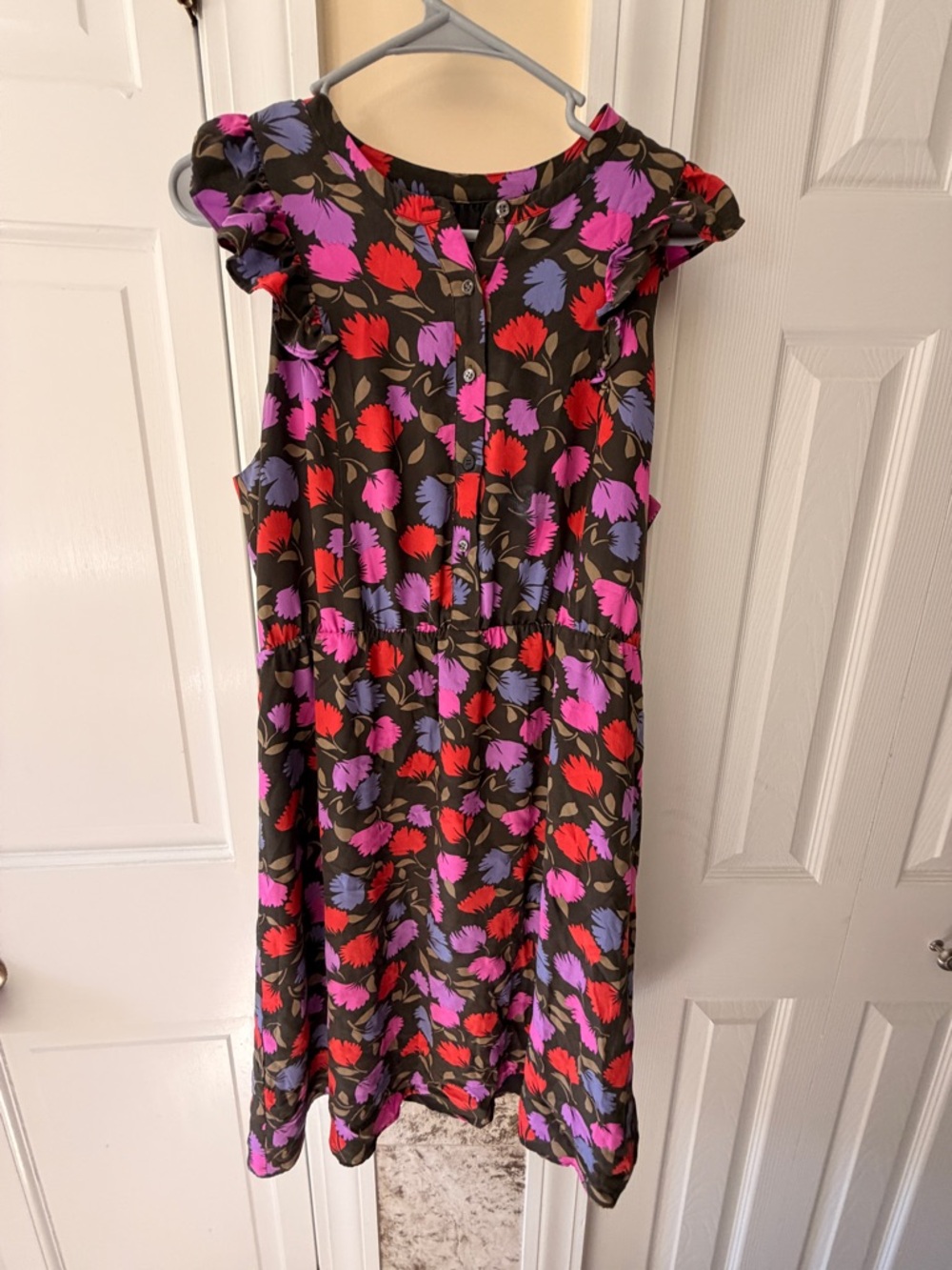 J. Crew Black Midi Dress with Red, Pink & Purple Floral Print